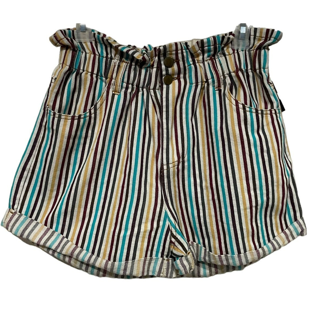 Entro Multicolored Striped Paperbag Denim Shorts sz Medium Women's
